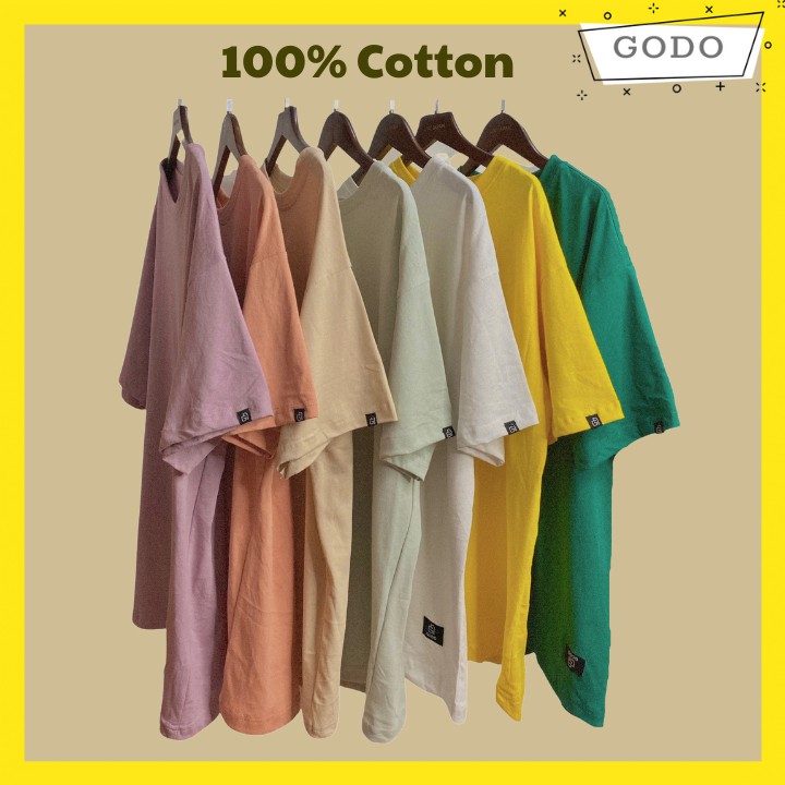 Áo thun trơn nam nữ form rộng tay lỡ dáng Unisex, áo phông 100% cotton có logo full 7 màu siêu Basic - GODO ATT_GODO