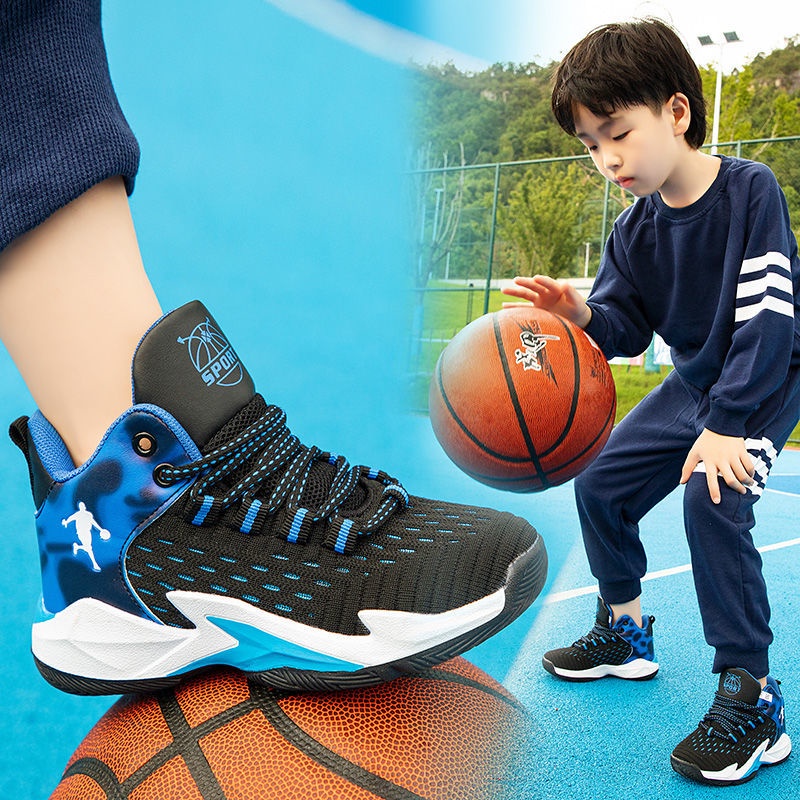 ✲❅Giày bóng rổ trẻ em mùa thu 2021 mới giày thể thao bé trai lưới thoáng khí bé trai trung niên aj giày thể thao không t
