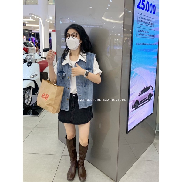 Áo gile denim cổ đắp [ Hình shop chụp ]