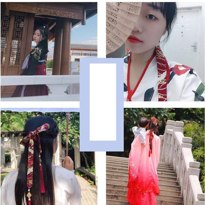 Buộc tóc cổ trang dây vải họa tiết gắn tua rua phong cách cổ đại cosplay
