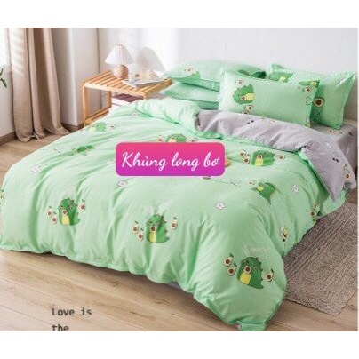 Ga Trải Giường 1M2X1M9 Vải cotton poly mềm mịn-mẫu khủng long bơ