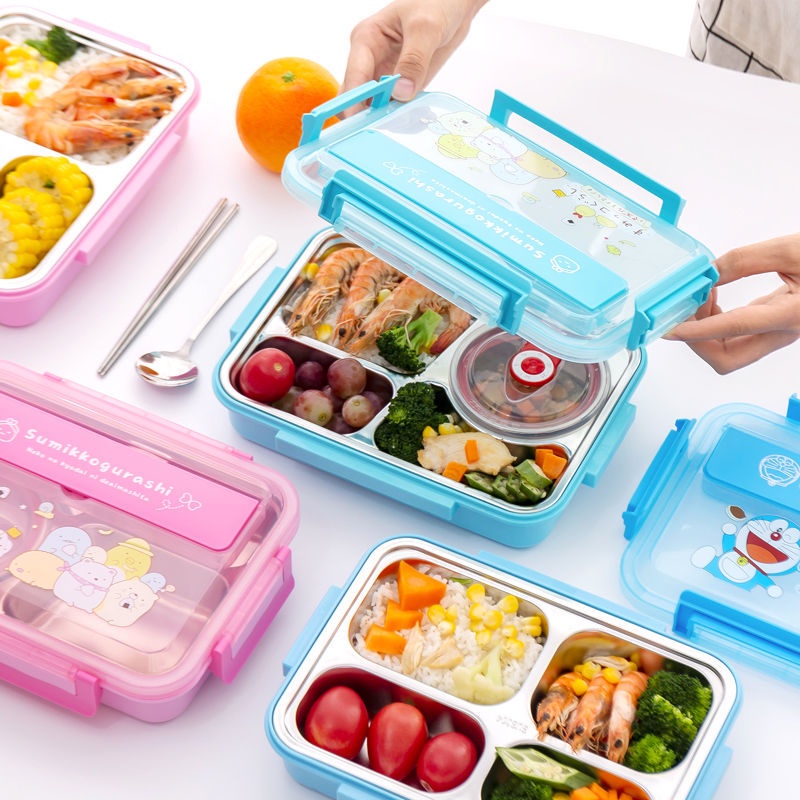 Hộp Cơm Trưa Cách Nhiệt Bằng Thép Không Gỉ 304 Chia Ngăn Họa Tiết Hoạt Hình Dễ Thương Cho Bé Gái Tiểu Học