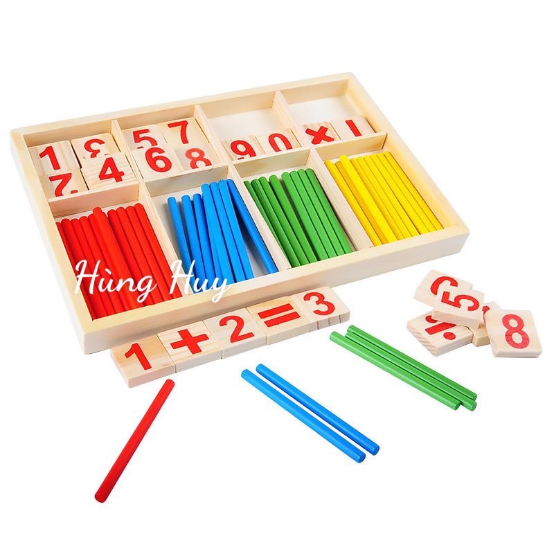 Bảng que tính học toán bằng gỗ- Đồ chơi gỗ giáo cụ montessori giúp bé nhận biết màu sắc, chữ số và các phép tính