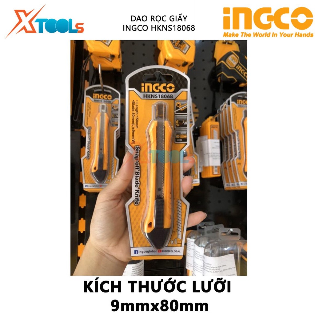 Dao rọc giấy INGCO HKNS18068 dao cắt giấy có chiều dài 150mm, kích thước lưỡi 9mmx80mm sắc bén, nhỏ gọn, độ bền cao