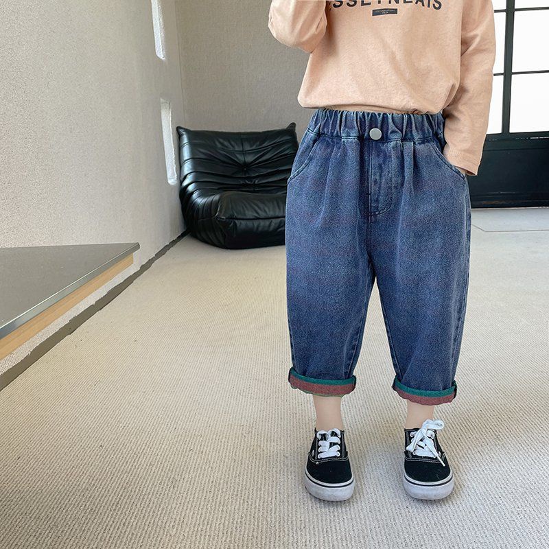 Quần Jeans dài màu sắc tương phản phong cách Hàn Quốc cho bé