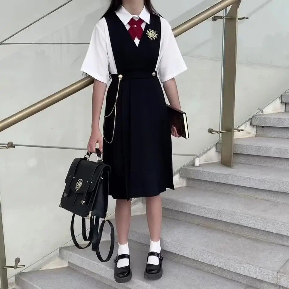 Bộ Đồng Phục Nữ Sinh Nhật Bản 2022 Áo Sơ Mi Ngắn Tay + Chân Váy Yếm Mỏng Phong Cách Mới Mùa Hè