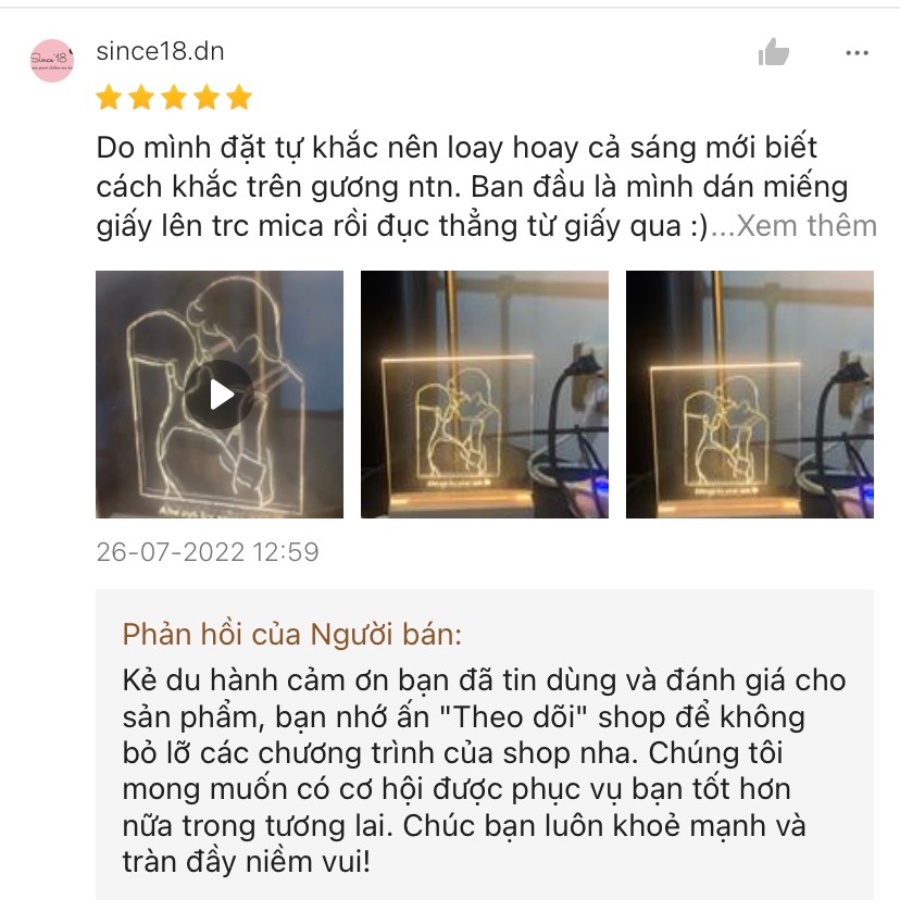 Đèn ngủ tự khắc theo yêu cầu, đế gỗ, tặng kèm bút khắc dùng trang trí decor, quà tặng sinh nhật