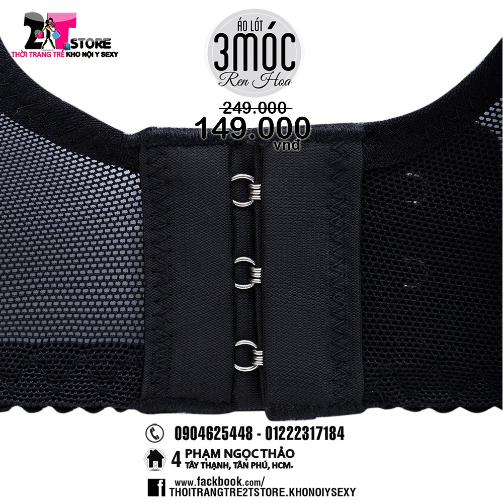 Áo Nâng Ngực Cotton 3 Móc Phối Ren (Đen)