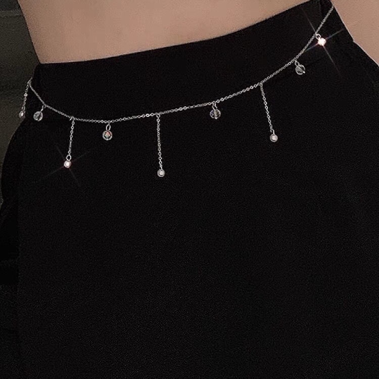 Thắt Lưng Dây Xích Mảnh Đính Ngọc Trai Phối Tua Rua Thời Trang Quyến Rũ Cho Nữ