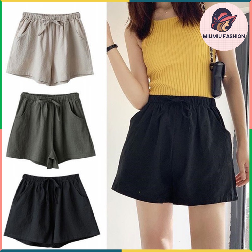 Quần short nữ ống rộng vải đũi cao cấp MIUMIU FASHION , quần đùi nữ đẹp chất đũi [ Quần sooc nữ ống rộng]