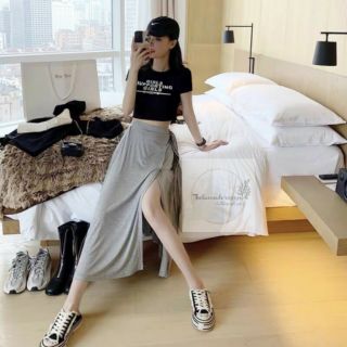 ✔️ :: SET ÁO CROP THUN - CHÂN VÁY MIDI XẺ TÀ
