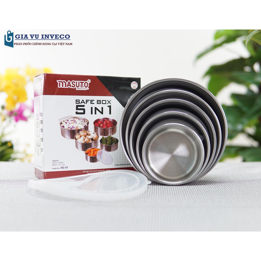 Bộ 5 Hộp Đựng Thực Phẩm Inox Masuto Công Nghệ Nhật Bản