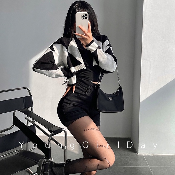 Áo khoác cardigan dệt kim tay dài dáng rộng màu sắc retro