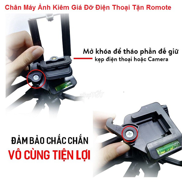 Gậy Tripod 3366, Dùng Cho Điện Thoại Và Máy Ảnh Cao 1m5 Siêu Bền - Tặng  Remote Bluetooth + Kẹp Điện Thoại