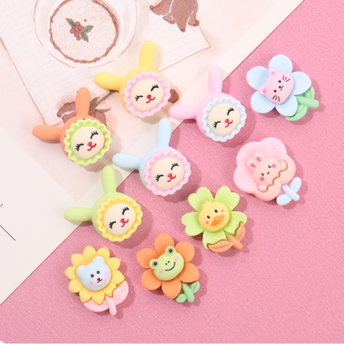Mẫu charm thỏ đội mũ tắm, bông hoa mặt thú nhỏ cho các bạn trang trí vỏ ốp điện thoại, kẹp tóc, dán Jibbitz, DIY