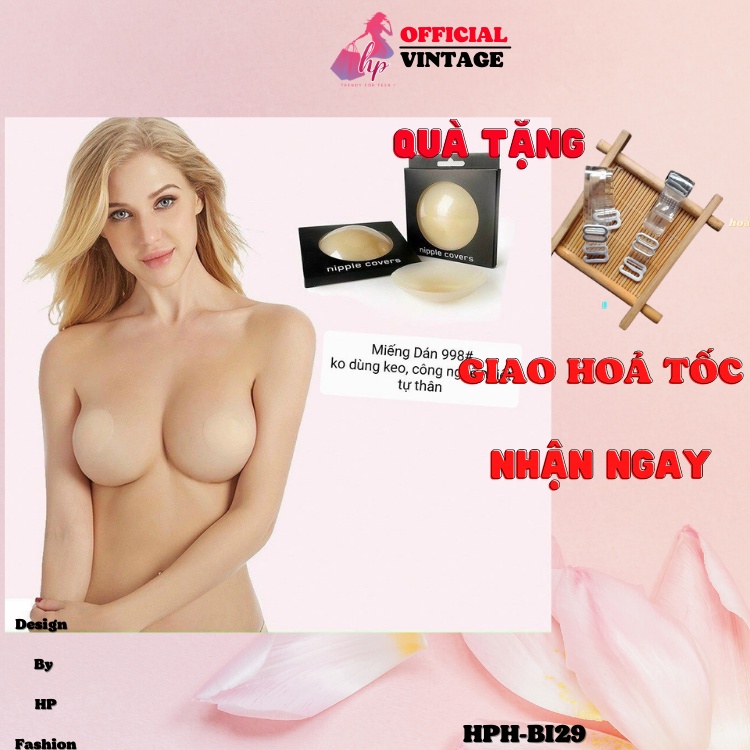 Hộp 2 miếng dán ngực silicon KHÔNG DÙNG KEO dính nhờ nhiệt tự thân - áo ngực dán nhũ siêu mỏng BI29
