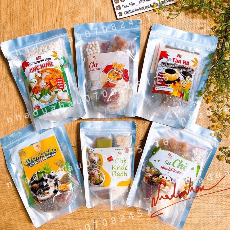Một set nguyên liệu nấu chè dưỡng nhan/ chè bưởi/ sâm bổ lượng/ sương sa hột lựu/ milo dầm gói 408g