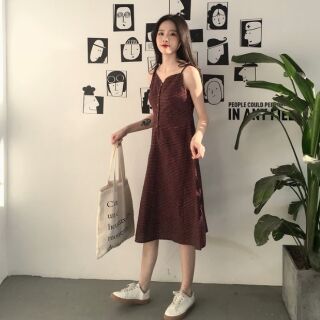 Váy hai dây sọc caro
