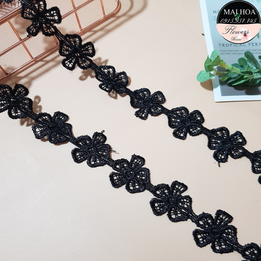 RC29 Cuộn 13 mét dây ren viền đen hình bông hoa rộng 3cm ren chỉ may đồ Maihoaflower