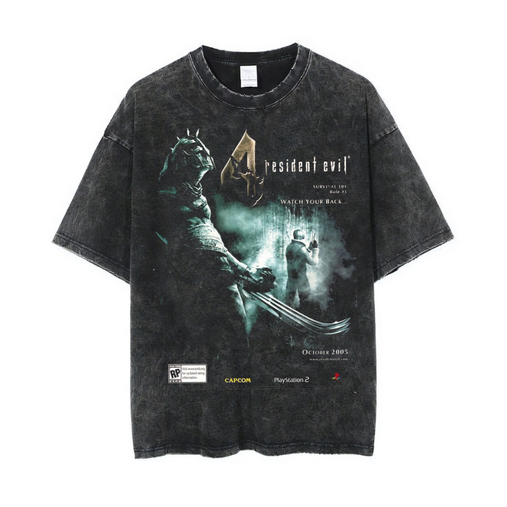 Tâm lý Học Tâm Lý "Ác Quỷ 4 "Áo Thun Oversized | Đá Rửa Đá | Leon S. Kennedy | Áo Thun Trò Chơi | Áo Thun Oversize | Phong Cách Cổ Điển | Áo