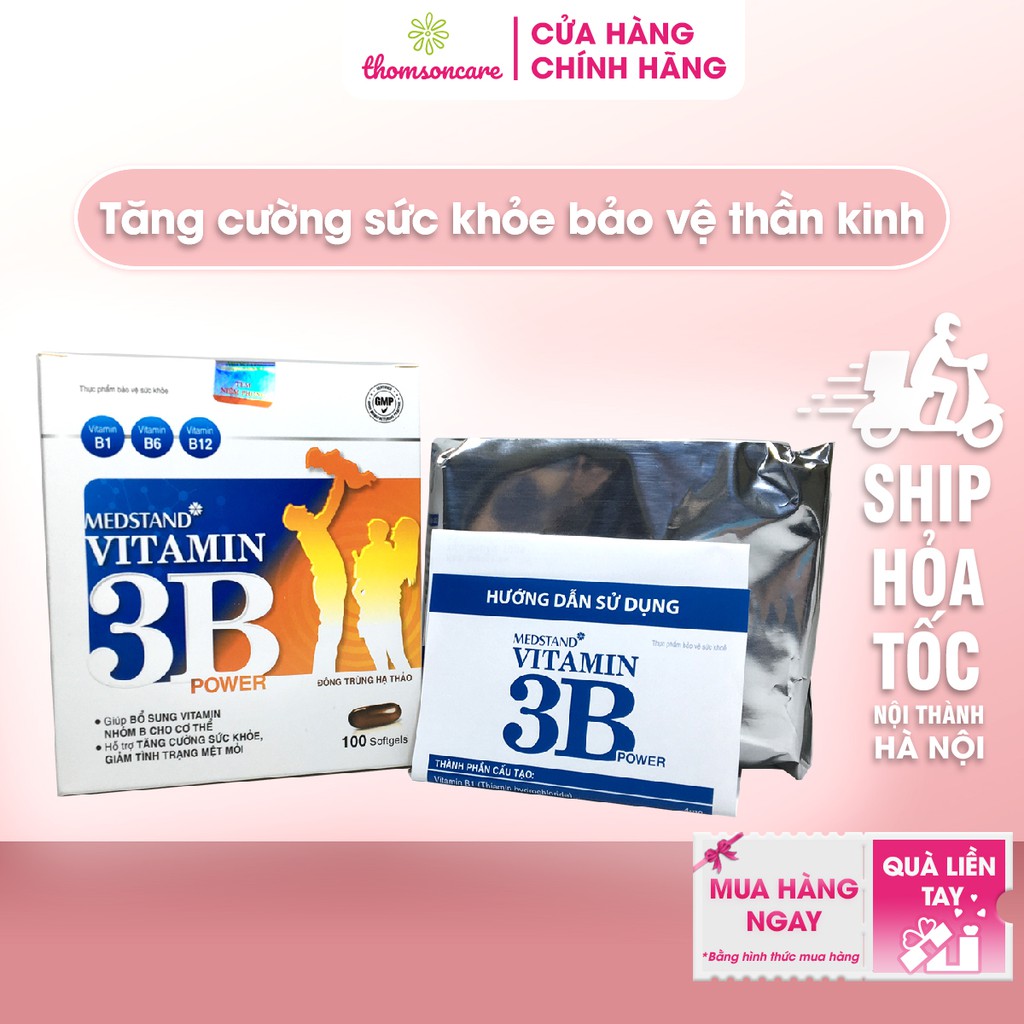 Viên uống bổ sung Vitamin B1, Vitamin B6, Vitamin B12 - Medstand Vitamin 3B - Hộp 100 viên
