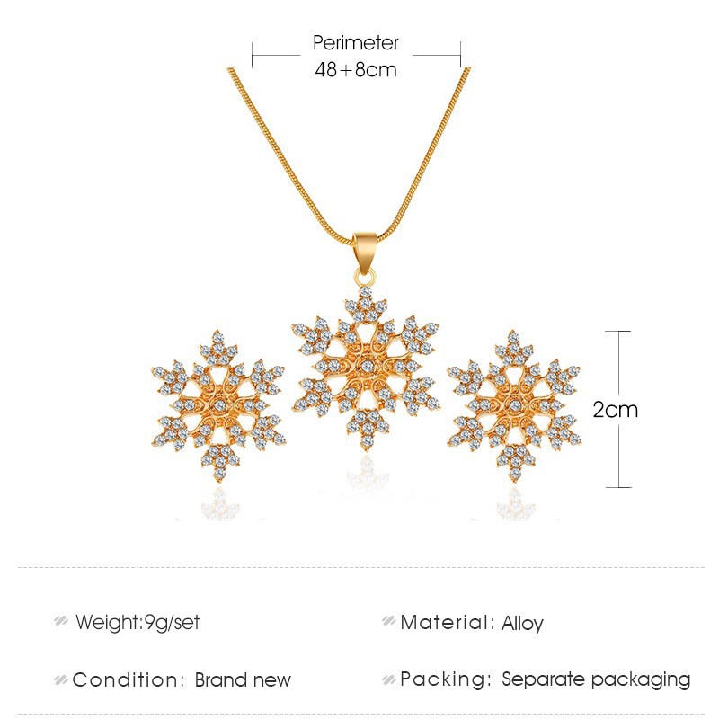 Bộ Vòng Cổ Và Bông Tai Hình Hoa Tuyết Đính Đá Sang Trọng