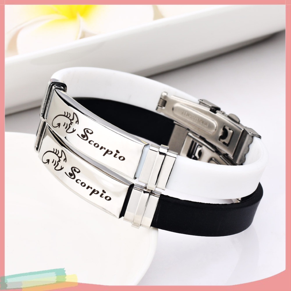 Vòng Tay Silicone Hoạ Tiết 12 Cung Hoàng Đạo Có Khóa Điều Chỉnh Được Dành Cho Nam Và Nữ