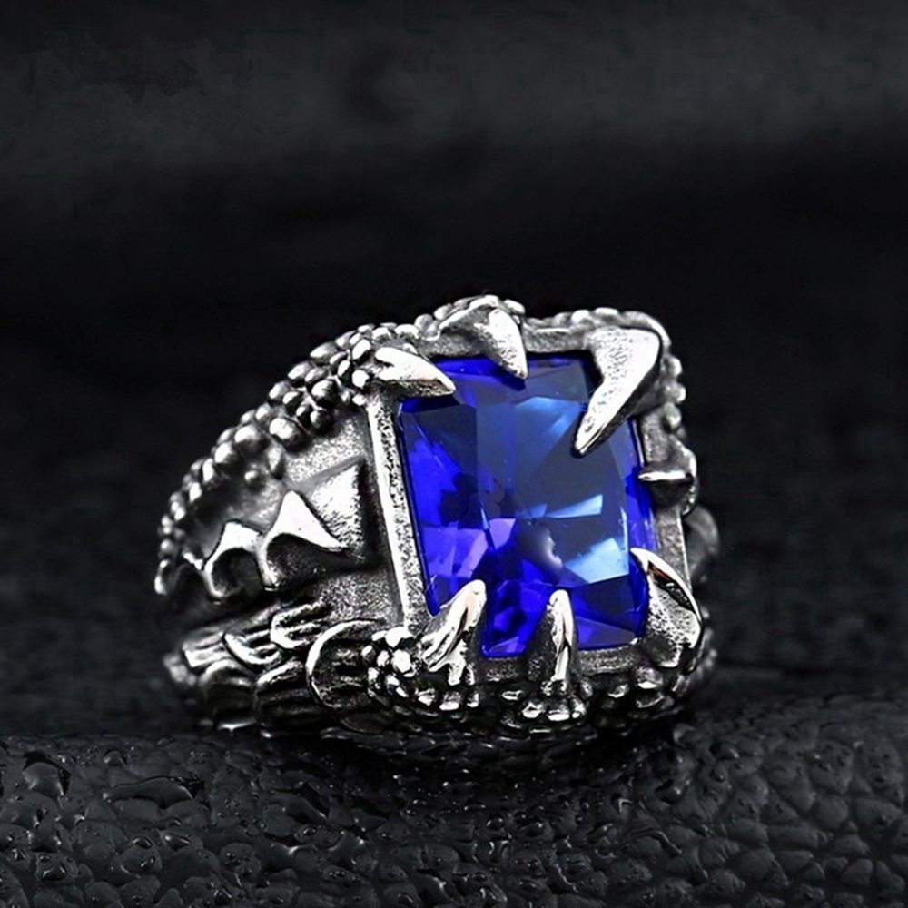 Perhiasan Cincin Vintage Gothic Desain Cakar Naga Hias Batu Permata untuk Pria