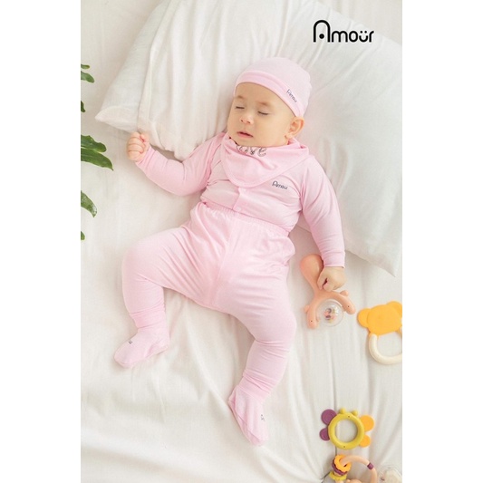 Bộ dài tay sơ sinh Amour trơn (vải bamboo mát)