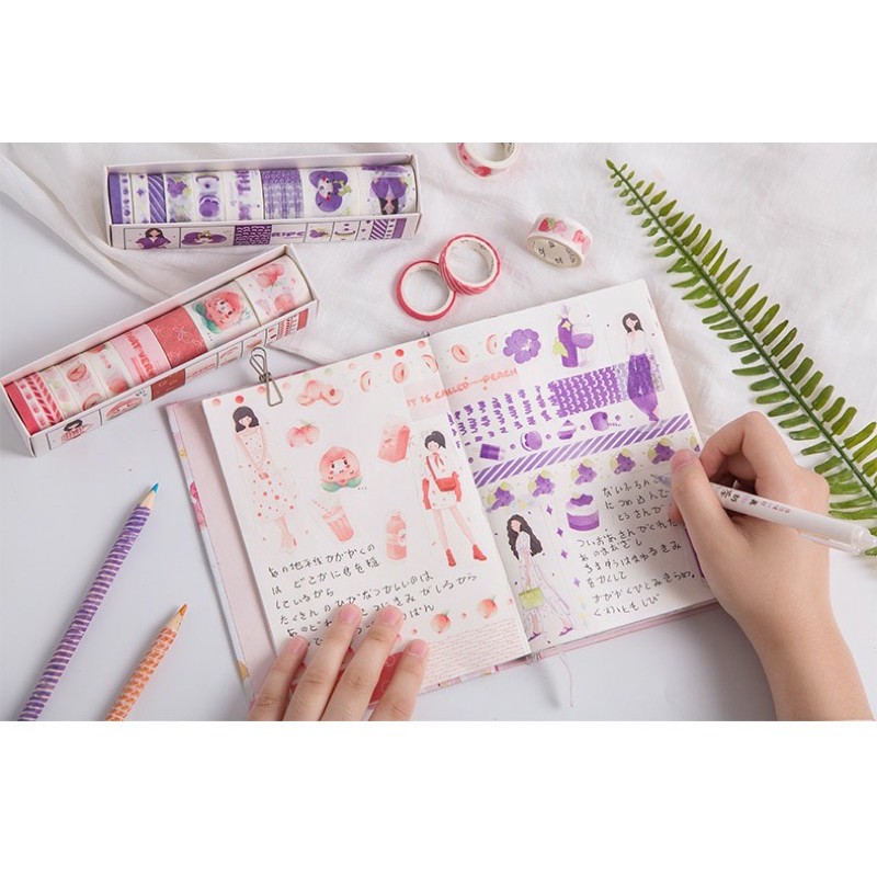 Hộp 10 cuộn washi tape cô gái nhiều tông màu DIY