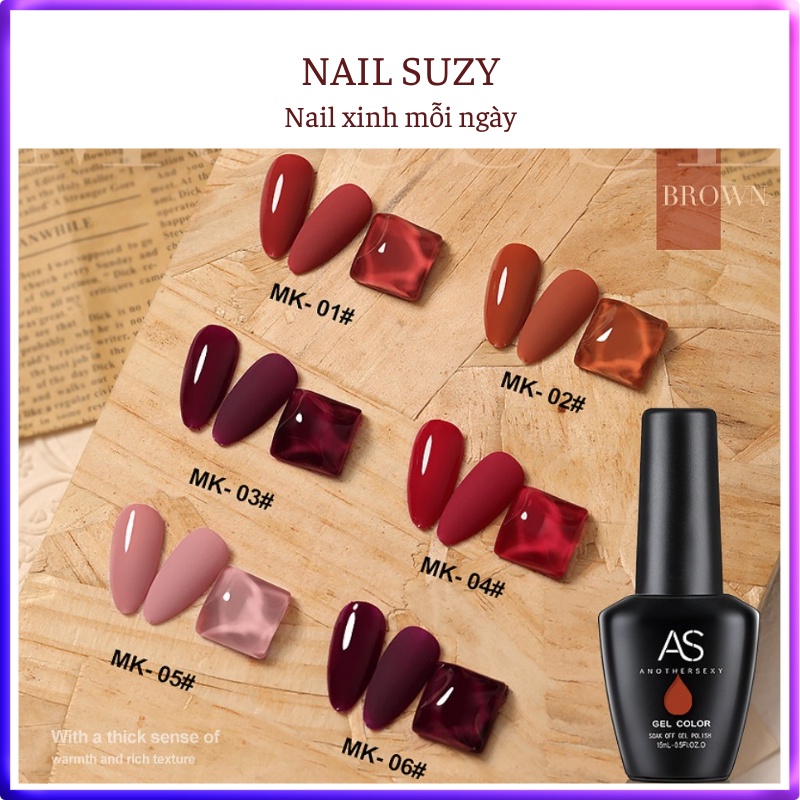 Sơn gel AS móng tay dùng máy hơ tone màu gạch non đỏ tía NAIL SUZY mã MK 15ml