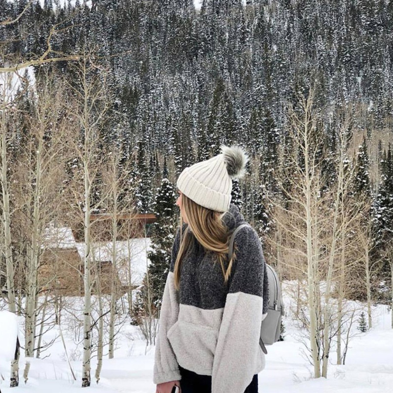 Áo Khoác Lông Cừu Tay Dài Có Khóa Kéo Phối Túi Màu Sắc Tương Phản Xinh Xắn Cho Nữ