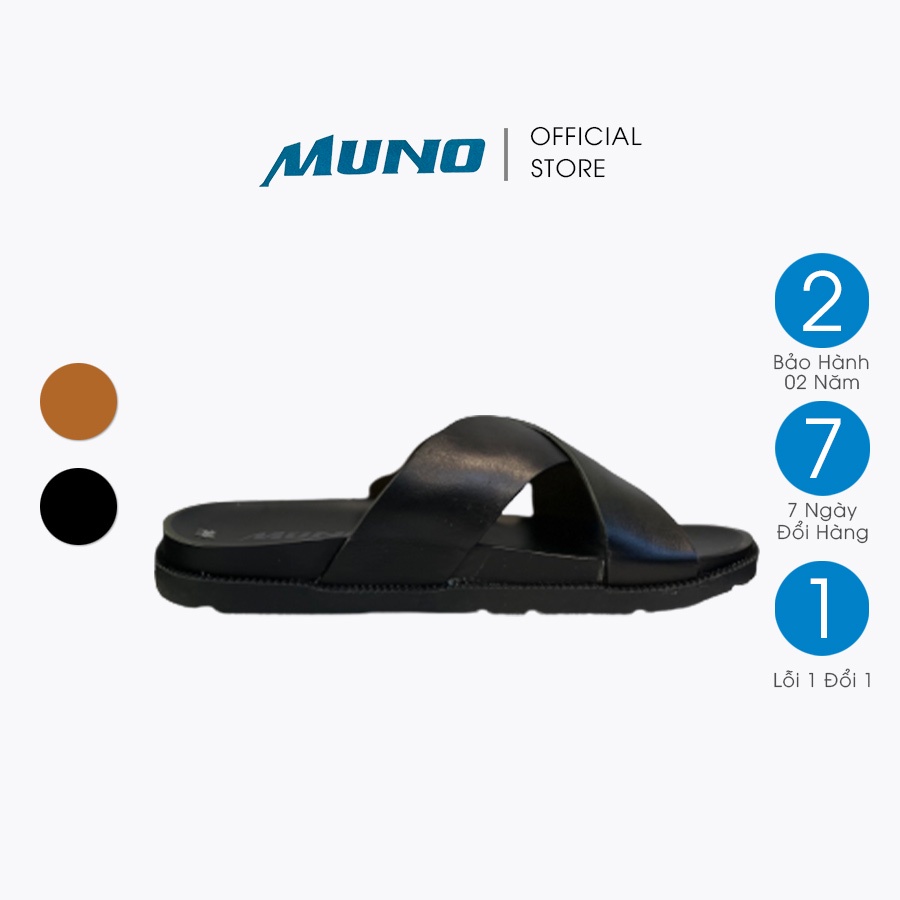 Dép da bò nam Muno (MD02) da trơn cao cấp cho người trẻ và trung niên hàng sẵn fullbox