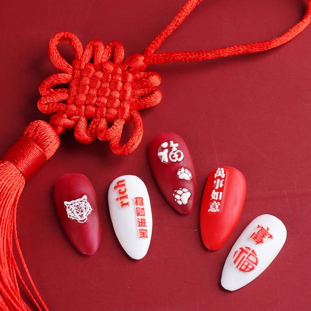 OCEANMAP Miếng Dán Trang Trí Móng Tay Họa Tiết Năm Mới Dập Nổi