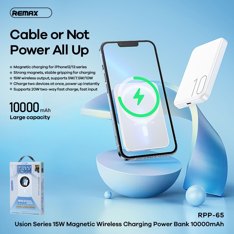 Pin dự phòng sạc nhanh Remax RPP-65 10000mAh sạc không dây wireless 15W - hỗ trợ PD 20W  Nhất Tín Chính Hãng