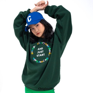 Áo nỉ thun tay dài thêu chữ - just start sweater