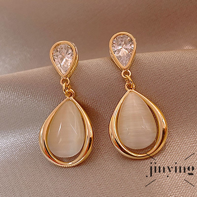 GETNOIVAS Bông Tai Mạ Bạc 925 Hình Giọt Nước Đính Đá Sang Trọng