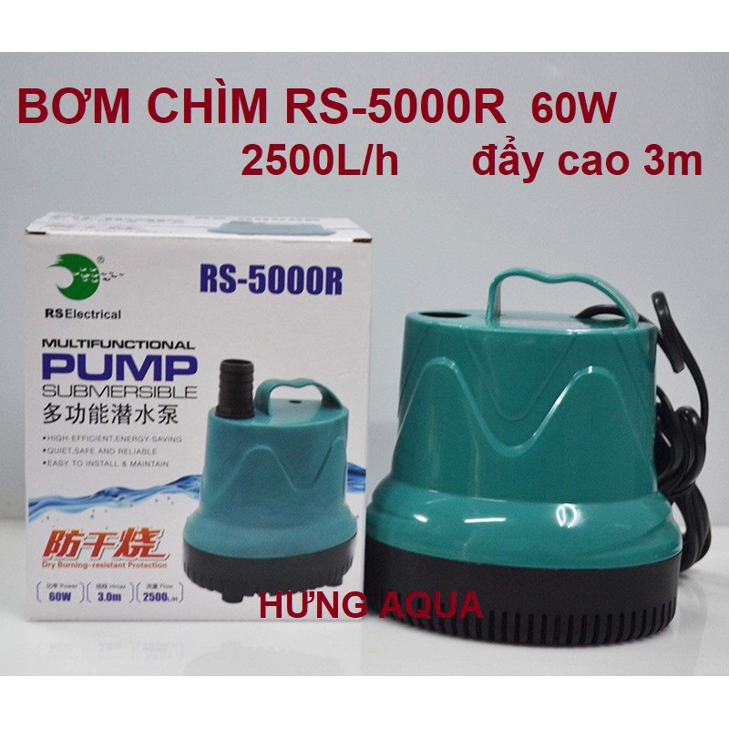 Máy bơm nước hồ cá - bơm chìm hút đáy bể cá RS từ 20W đến 60W chạy êm bền tiết kiệm điện (chính hãng)