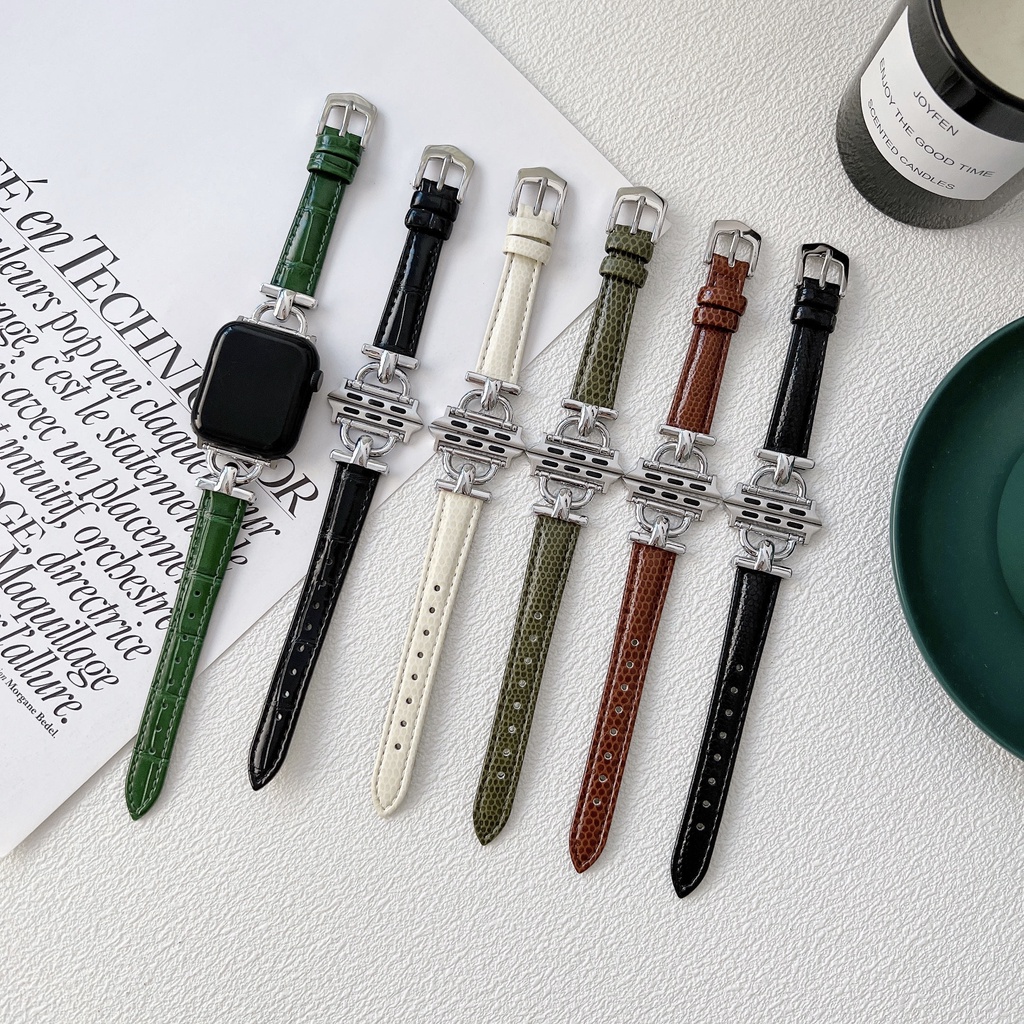 Dây Đeo Đồng Hồ Bằng Da Cá Sấu Mỏng 41mm 45mm 40mm 44mm 38mm 42mm iwatch Series 8 7 SE 6 5 4 3 2 1