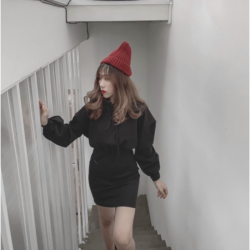 ĐẦM BODY THUN HODDIE CÓ NÓN TAY PHỒNG KÈM ẢNH THẬT