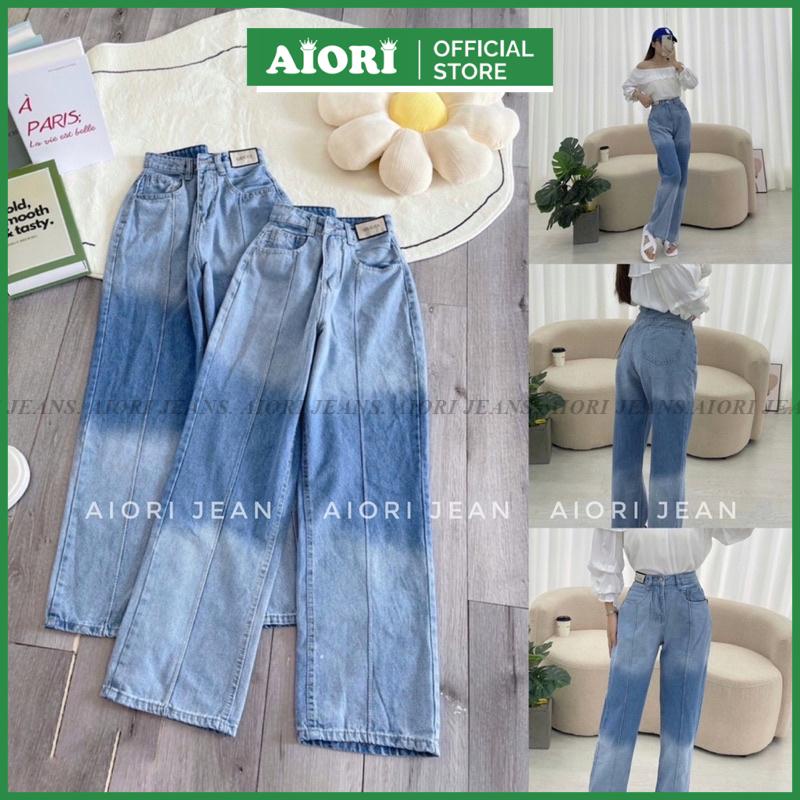 Quần Jean Ống Rộng AIORI Cạp Cao Màu Ombre Xẻ Thân Thời Trang Cao Cấp_Mã A020