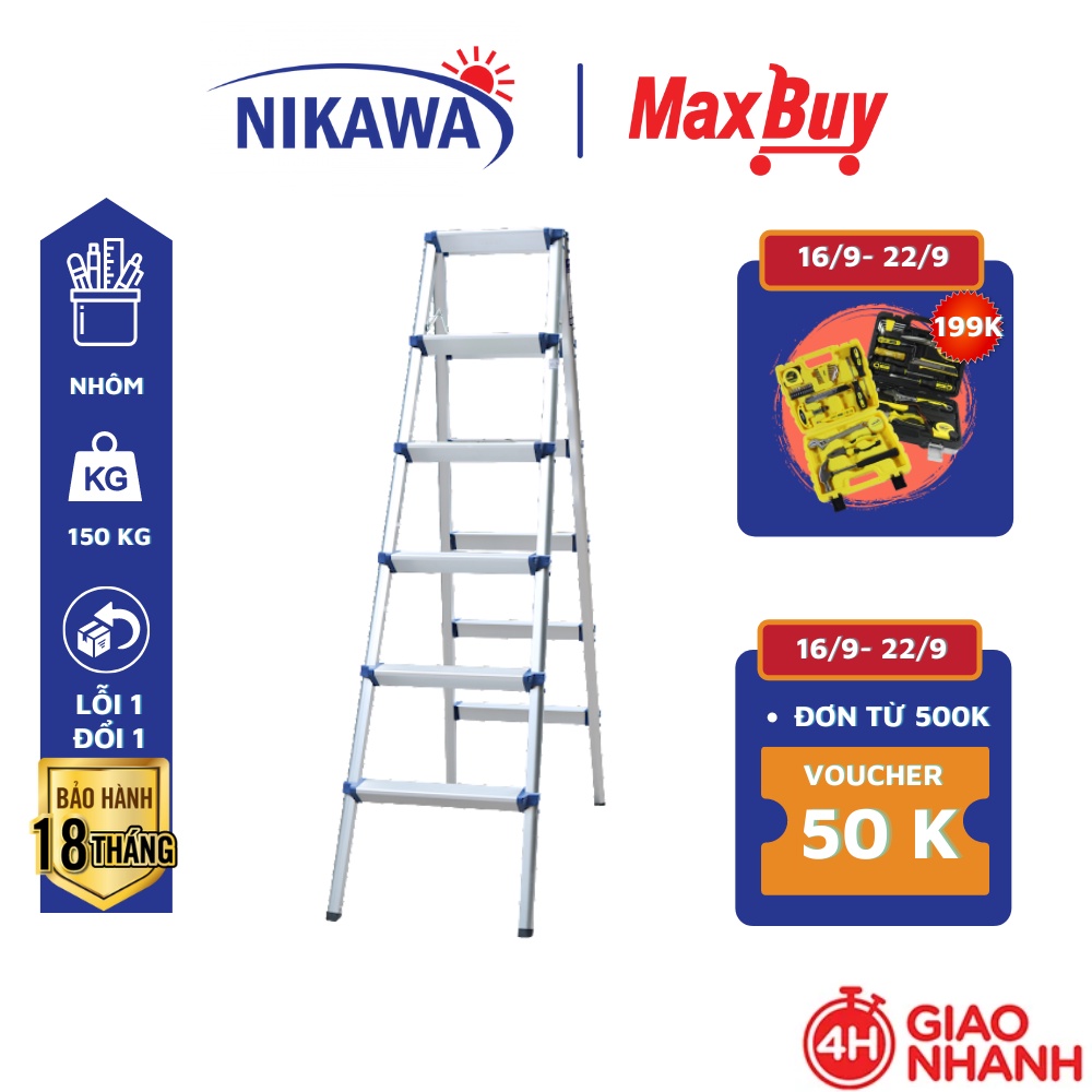 Thang nhôm, thang chữ a Nikawa NKD-06 NEW, 6 bậc, nhập khẩu Nhật Bản, bảo hành chính hãng 18 tháng