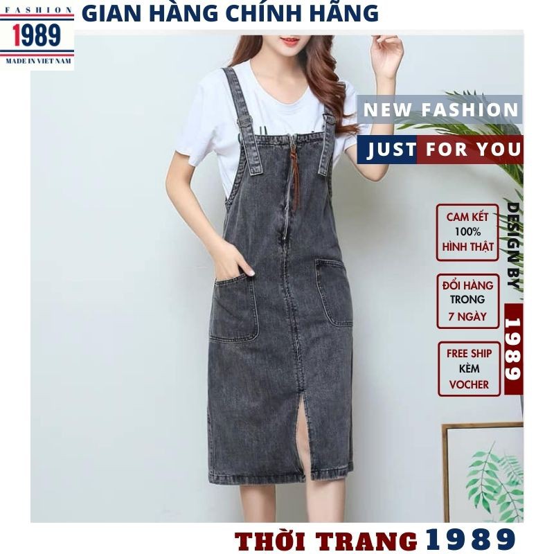 (QUÀ TẶNG LÀ NƯỚC XẢ VẢI)Yếm Váy Jeans Nữ 🌺Chất Bò Phối 2 Túi Trước Kèm Dây Kéo Mang Phong Cách Hàn Quốc 2021 ,TIỆM 1989