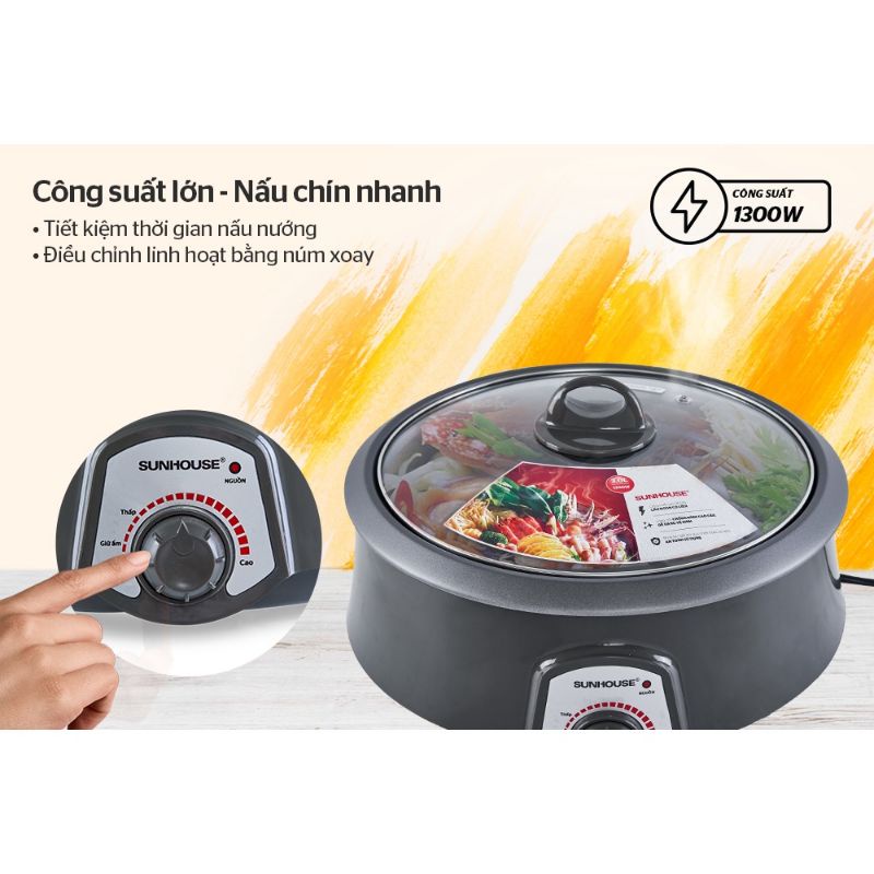 [Mã 253ELSALE hoàn 7% đơn 300K] Nồi lẩu điện SUNHOUSE 3L SHD4522 hàng chính hãng giá rẻ