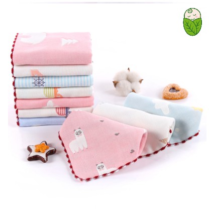 Khăn Rửa Mặt Cho Bé 6 Lớp Bo Viền Cotton 25x25cm