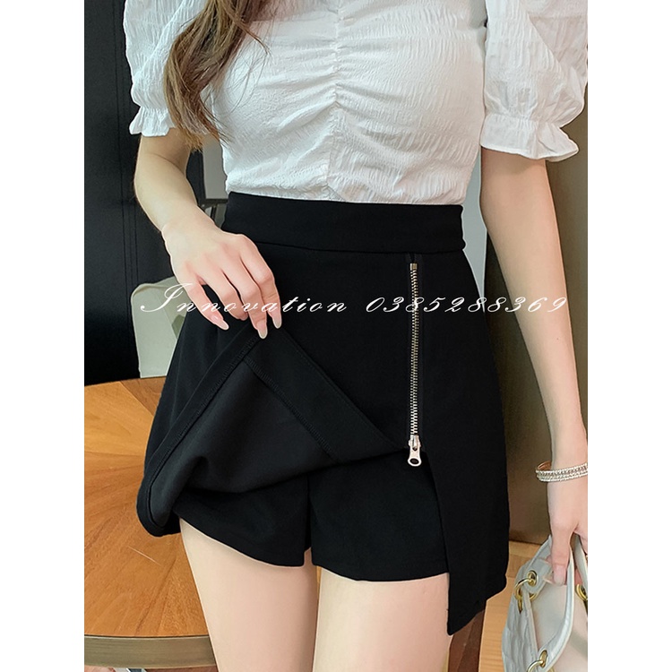 Quần Short giả váy nữ kiểu chữ A thiết kế khóa kéo xẻ đùi cạp lưng cao cá tính TA-222