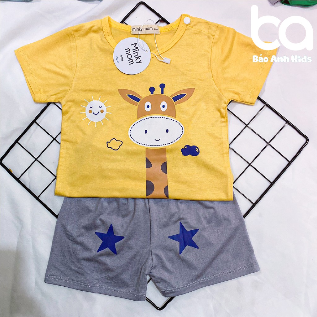 Bộ Quần Áo Cho Bé Trai Bé Gái Cộc Tay Minky Mom Vải Thun Lạnh Co Giãn Nút Vai Hình Con Vật, Bộ Mặc Nhà Cho Bé - BCNUT1