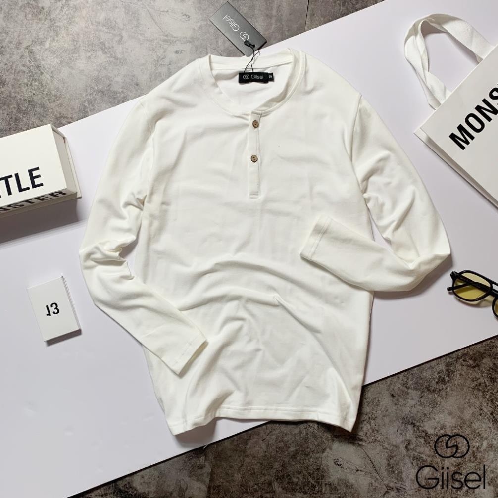 Áo thun dài tay henley nam - cổ trụ chất liệu cotton co giãn 4 chiều - màu : Trắng - Đen - Ghi - Giiesel  ྇