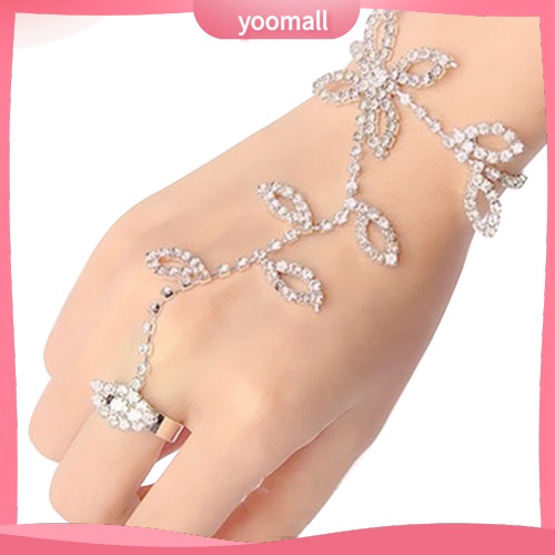 Vòng Tay Liền Nhẫn Hình Chiếc Lá Đính Đá Pha Lê