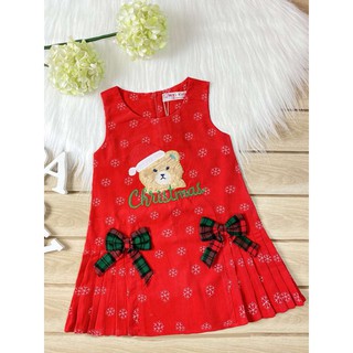 Đầm ticke Noel hạ tùng xếp ly cho bé đón giáng sinh